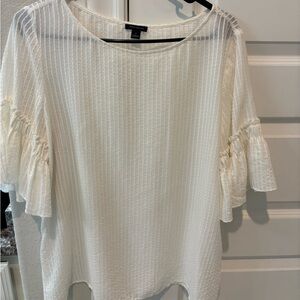 Medium Sheer White Ann Taylor Flounce Short Sleeve Blouse